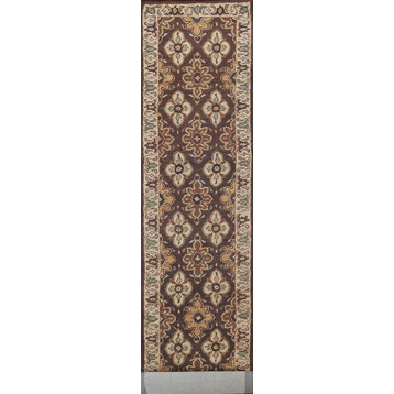 Floral Brown Traditional Oriental Runner Rug Hand-tufted Wool Carpet 3x19