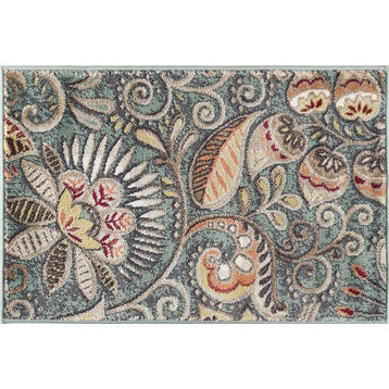 Giselle Transitional Floral Area Rug, Seafoam, 2' X 3'