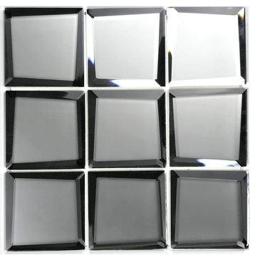 Reflections Mesh Mounted 3X3 Beveled Glass Mirror Square Mosaic in Matte Silver