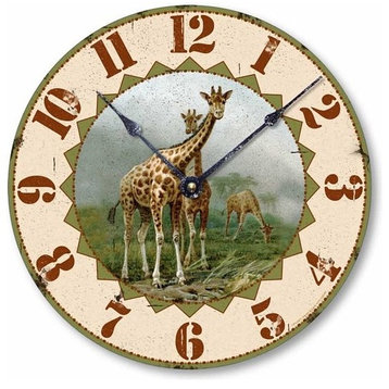 Vintage-Style Giraffe Clock, 10.5 Inch Diameter