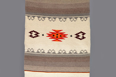 Handwoven wool rug, unique handwoven wool rug in beige colors with tribal motifs