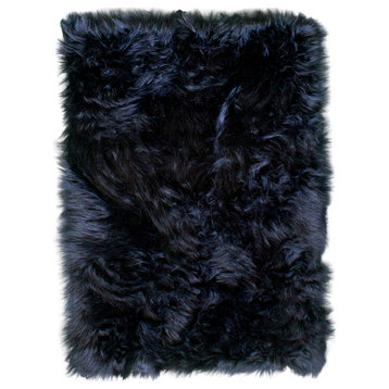 Plush and Soft Faux Sheepskin Fur Shag Area Rug, Black, 2' X 3'