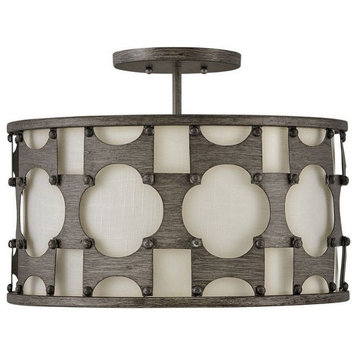 3 Light Medium Semi-Flush Mount in Transitional Style - 17 Inches Wide by 14.5