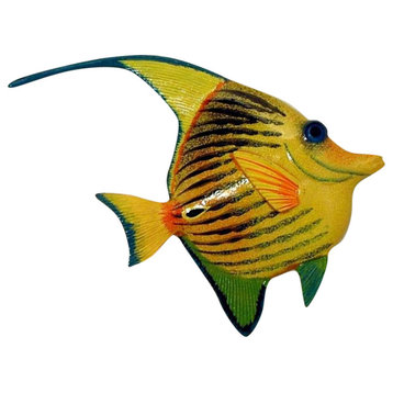 Tropical Bright Yellow Striped Angel Fish Hanger Wall Decor