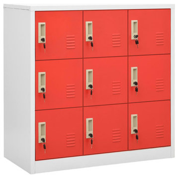 vidaXL Locker Cabinet Office Storage Cabinet File Cabinet Light Gray Steel, Light Gray and Red, 1 Pcs Piece, With 9 Lockers