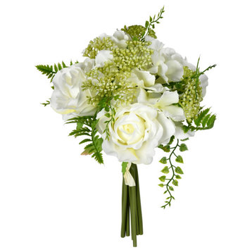 Vickerman 12'' Artificial White Rose Bouquet, Pack of 2