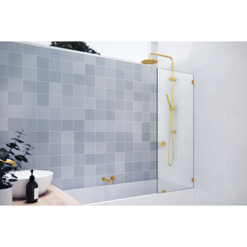 58.25"x22.5" Frameless Shower Bath Fixed Panel, Satin Brass