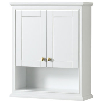 Deborah Over-the-Toilet Wall-Mounted Storage Cabinet, White With Gold Trim