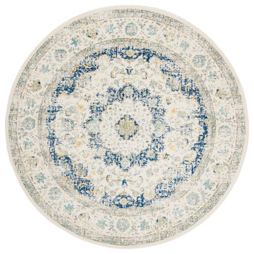 Safavieh Couture Evoke Collection EVK220 Rug, Ivory/Blue, 6'7" Round