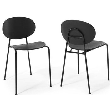 Modway Palette 18" Modern Style Metal Dining Side Chair in Black (Set of 2)