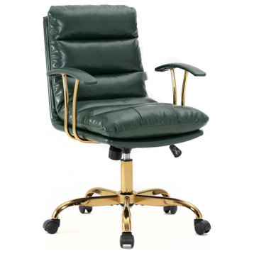 LeisureMod RO19GL Regina Modern Pine Green Leather Adjustable Office Chair