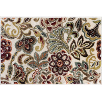 Dilek Transitional Floral Area Rug, Ivory, 2'x3'