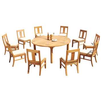 11-Piece Outdoor Patio Teak Set, 72" Round Table, 10 Osbo Armless Chairs