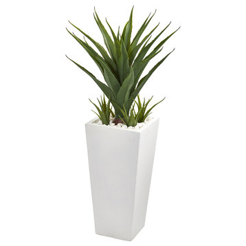 40" Spiky Agave Artificial Plant in White Planter