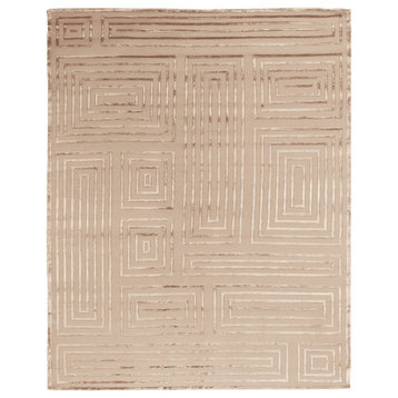 Metro Velvet Hand-Knotted Wool and Viscose Beige Area Rug, 6'x9'