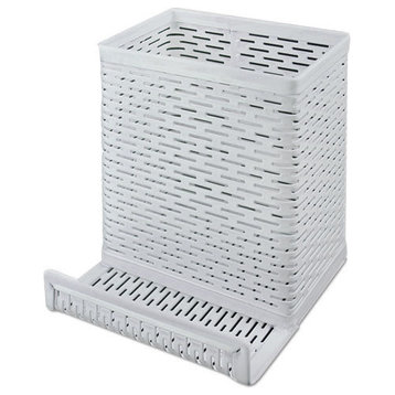 Urban Collection Punched Metal Pencil Cup/Cell Phone Stand, 3 1/2"X3 1/2", White