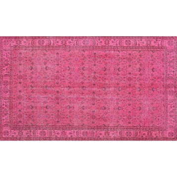 Machine Washable Traditional Area Rug with Neon Hot Pink Tone, 6' Square