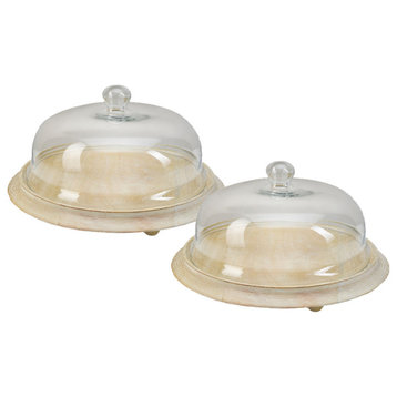 Curio Glass Dome with Natural Wooden Base, Extra Large- Pack of 2