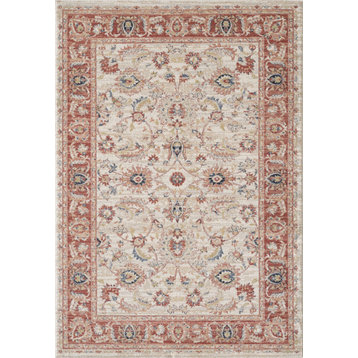 Abani Babylon Area Rug, Traditional Ivory and Red Floral, 8'11" X 12'
