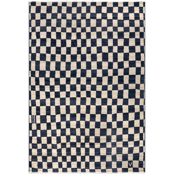 Nuloom Dominique Abstract Checkered Fringe Area Rug, Navy 6'4"Round