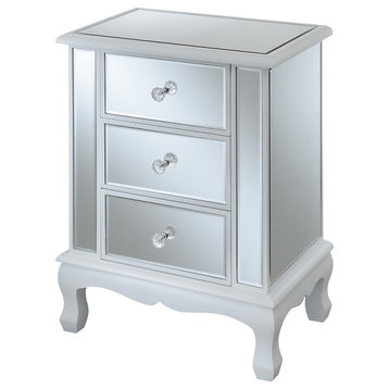 Gold Coast Vineyard Three-Drawer End Table in White Wood and Mirrored Glass