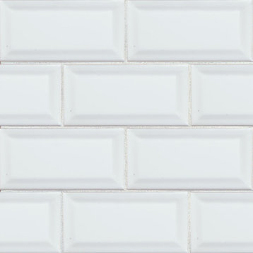 White Glossy 3X6 Beveled Subway Tile, (4x4 or 6x6) Max Order One Sample