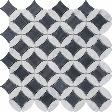 12"x12" Elyptic Diamond Imagination Mosaic, Set Of 4, Black n White