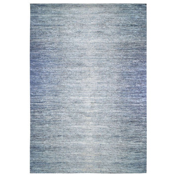 Blue Wool and Silk Horizontal Ombre Design Hand Knotted Oversized Rug, 12' x 18'