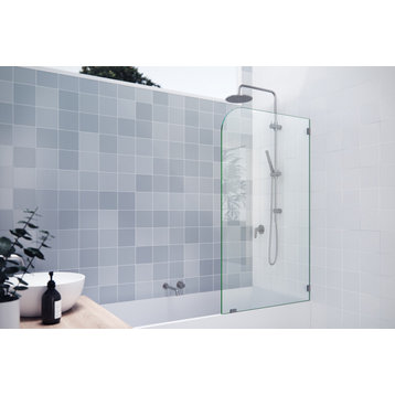34"x58.25" Frameless Bathtub Shower Door Single Fixed Panel Radius, Brushed Nickel