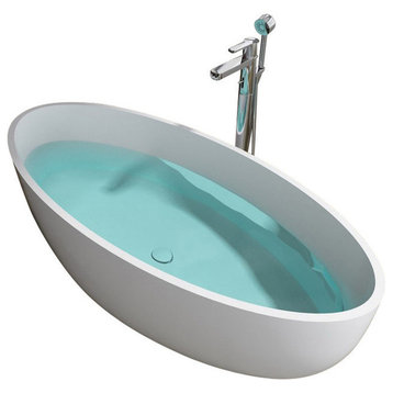 ADM Oval Freestanding Bathtub, Glossy White, 66.9"