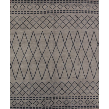 Traditional Moroccan Hand-Knotted Indian Oriental Area Rug, Gray, 9'10"x8'3"