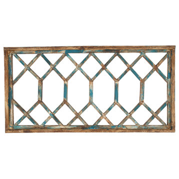 Diamond Double Window Large Primitive Rustic 42-44x21" Wall Decor, Turquoise