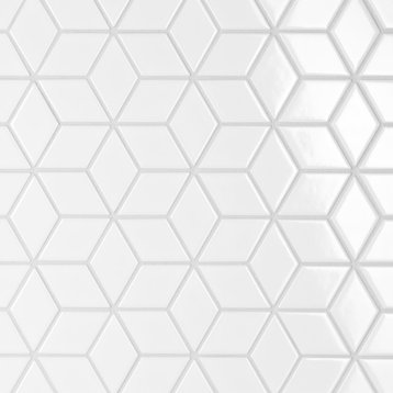 Metro Rhombus Mosaic Floor and Wall Tile, Glossy White