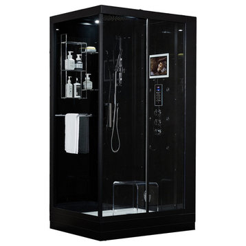 Platinum Lucca Walk-in Steam Shower Sauna Spa w/ jets Smart TV Bluet, Black, Right Position
