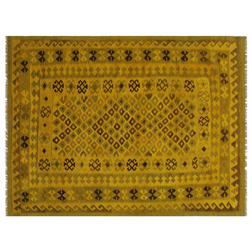 Navaho Turkish Kilim Arlette Yellow/Brown Wool Rug - 5'2'' x 7'8''
