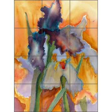 Ceramic Tile Mural Backsplash, Abstract Iris by Phyllis Neufeld, 24"x32"