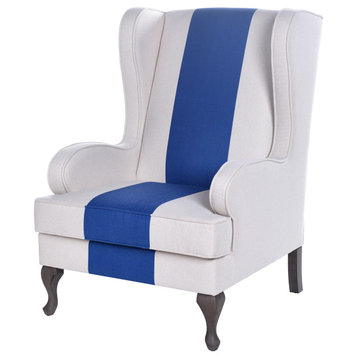 Dann Foley Accent Chair White and Blue Upholstery Espresso Brown Finish