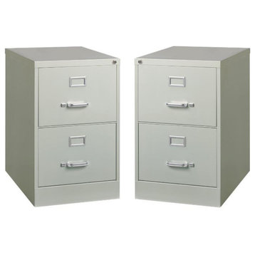 Home Square 2 Drawer Deep Metal Filing Cabinet Set in Light Gray (Set of 2)