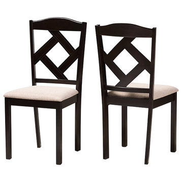 Ruth Modern Beige Fabric and Dark Brown Finished Dining Chair, Set of 2