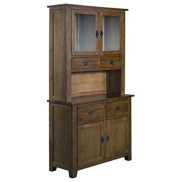 Crafters and Weavers Arts and Crafts Solid Wood/Glass China Cabinet in Walnut