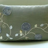 Ribbon Rose Silver Art Silk 12"x18" Lumbar Pillow Cover, Silver Rose Garden