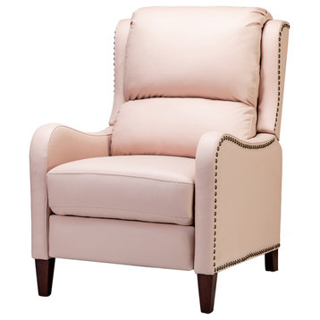 Genuine Leather  Push back Recliner With Wingback, Pink