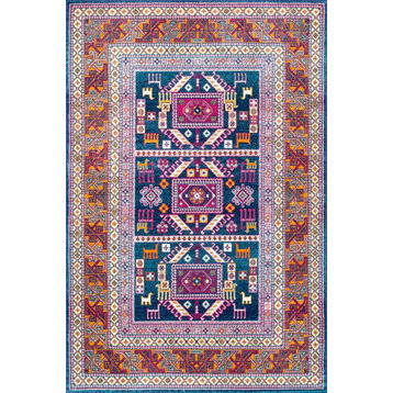 Nuloom Tecumseh Tribal Tale Triptych Area Rug, Navy 5'Square