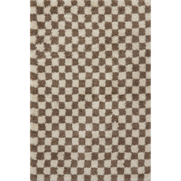 Nuloom Adelaide Mid-Century Checkered Shag Area Rug, Beige 5'3"x7'6"