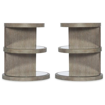 Home Square Three Shelves Round Oak End Table in Gray - Set of 2