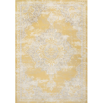 Alhambra Ornate Medallion Modern Runner Rug, Yellow/Cream, 5x8
