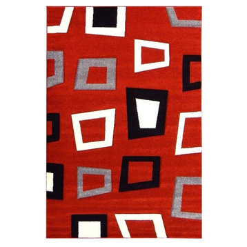 Hollywood Red Geometric Square Area Rug