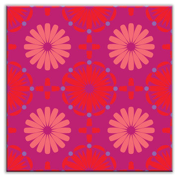 6"x6" Folksy Love Satin Decorative Tile, Kaleidoscope Red-Purple-Pink
