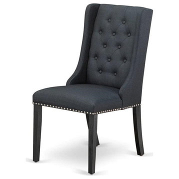 Elegant Parson Dining Chairs with Button Tufted, Nailhead Trim, Set of 2, Brushed Black