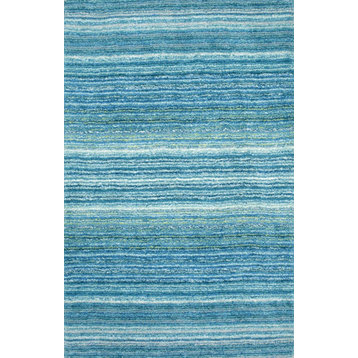 Nuloom Hand-Tufted Striped Shaggy Plush Shag Rug, Sky Blue 8'x10'